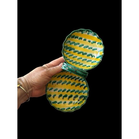 Fratelli Fanciullacci ? Pottery Divided Dish Condiment Olive Green Yellow Italy - Picture 14 of 14